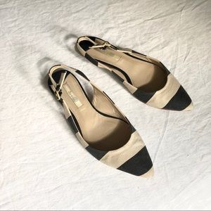 Linen slingback flats black & white striped Boden